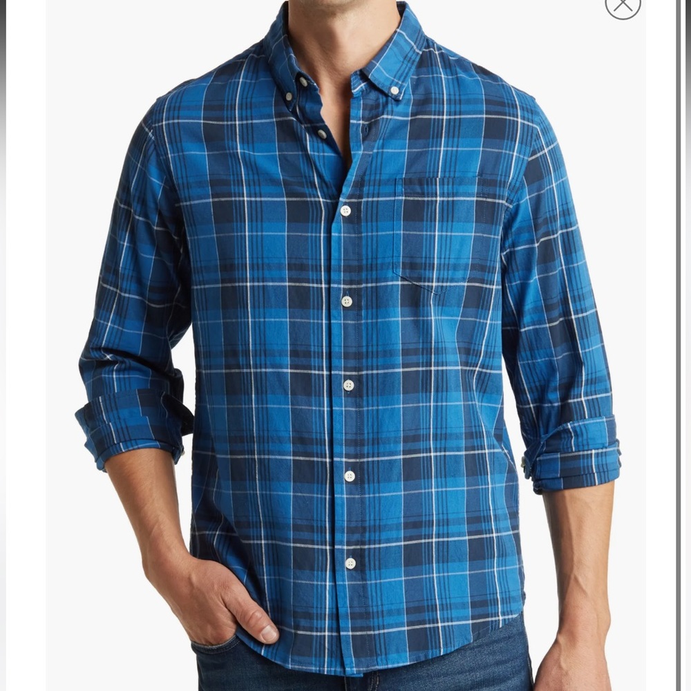 Slate and Stone Blue Plaid Men’s button down shirt Brand New With Tags size Lg